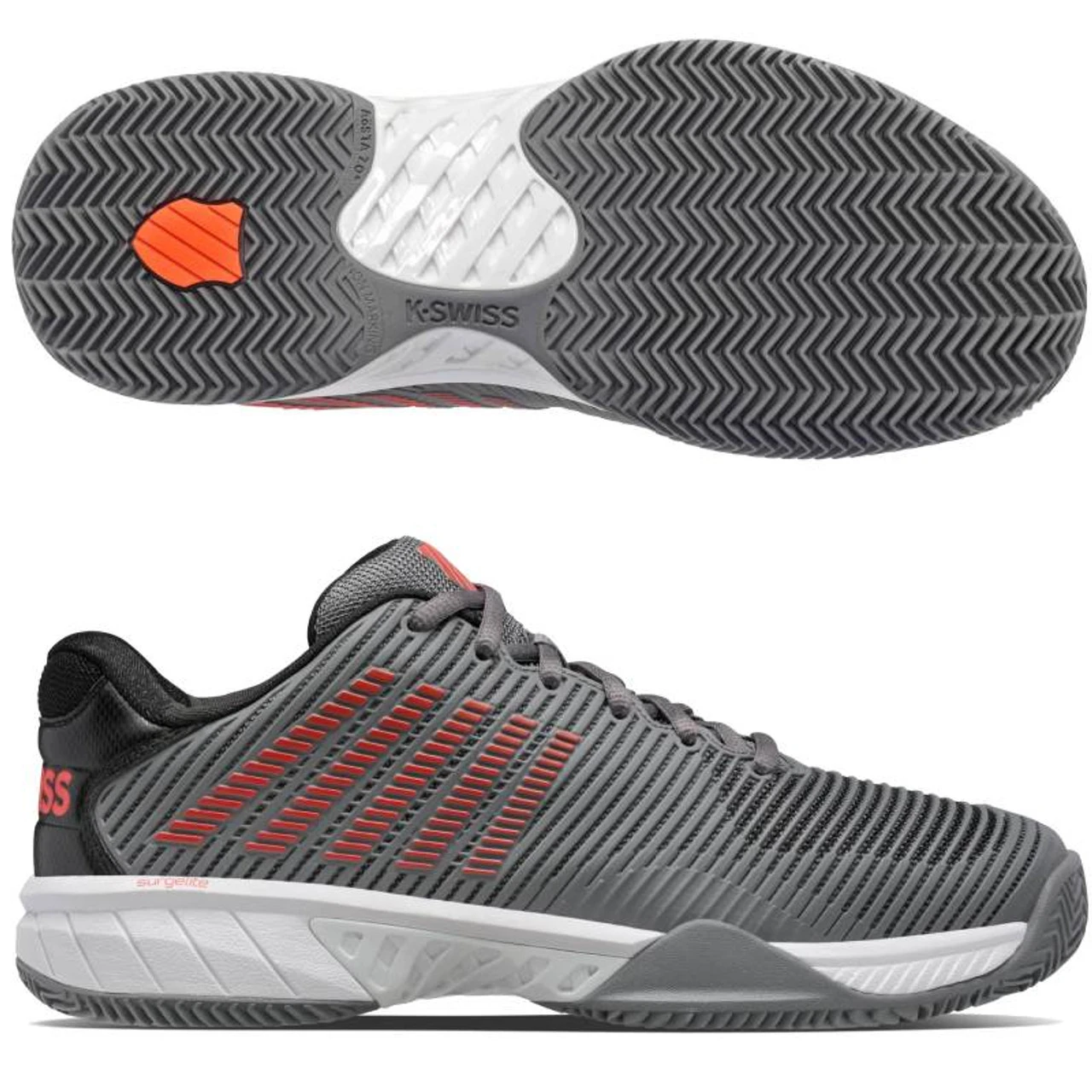 K-Swiss Hypercourt Express 2 Men CLAY COURT, Gray/Blk/Red 3 K-Swiss Hypercourt Express 2 Men CLAY COURT, Gray/Blk/Red