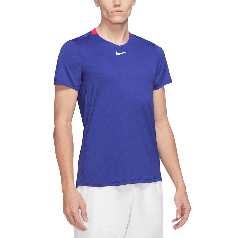 NikeCourt Dri-FIT Advantage Men's Lapis, Crimson, And White Tennis Top 3 NikeCourt Dri-FIT Advantage Men's Lapis, Crimson, And White Tennis Top